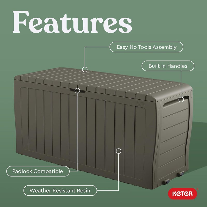 Keter Marvel Plus 71 Gallon Resin Outdoor Storage Box for Patio Furniture Cushions, Throw Pillows, Garden Tools and Pool Floats, Taupe - Image 4